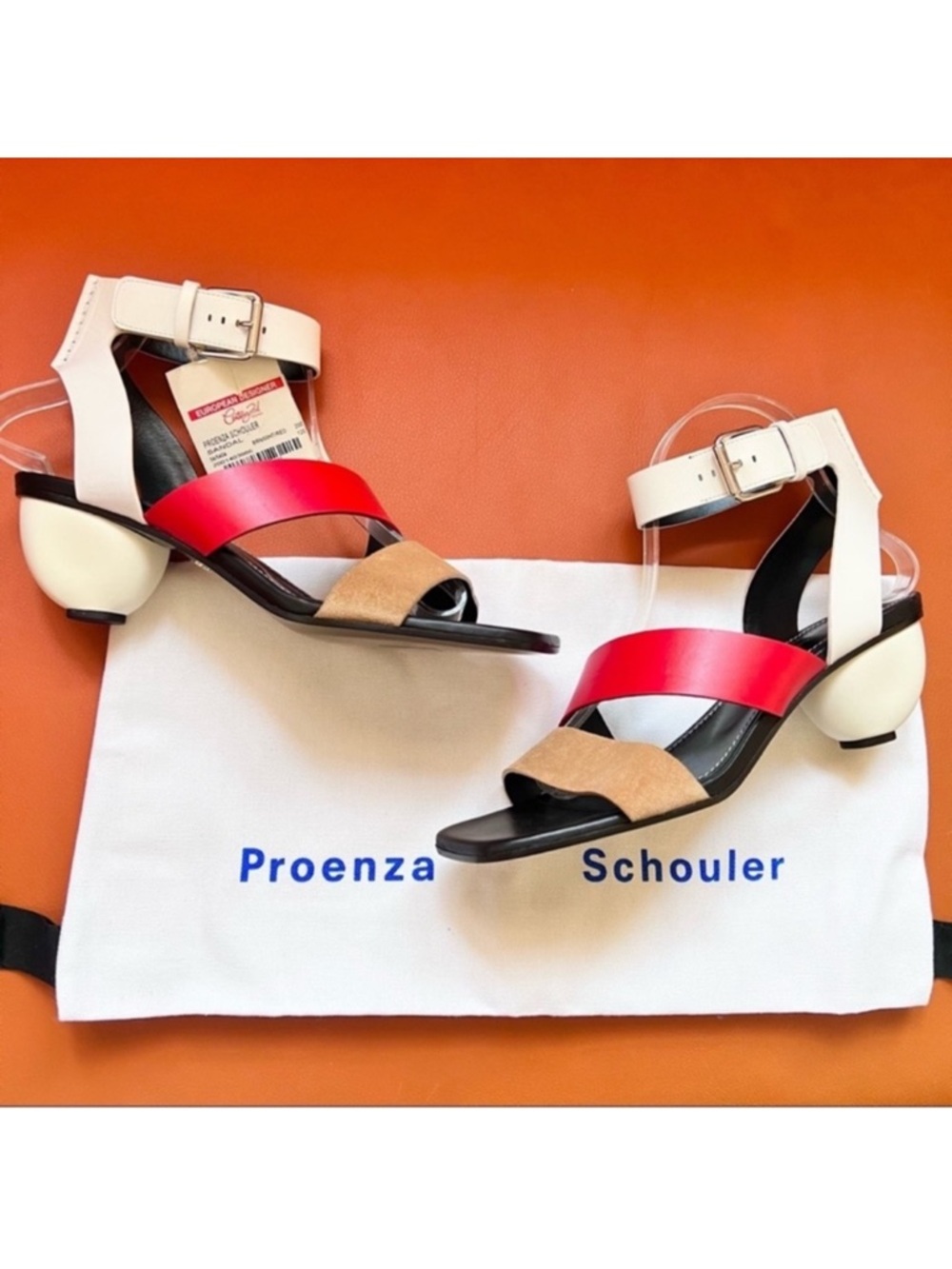 New! PROENZA SCHOULER Multicolor Sculpted Heel Strappy Leather Sandals - Picture 4 of 10